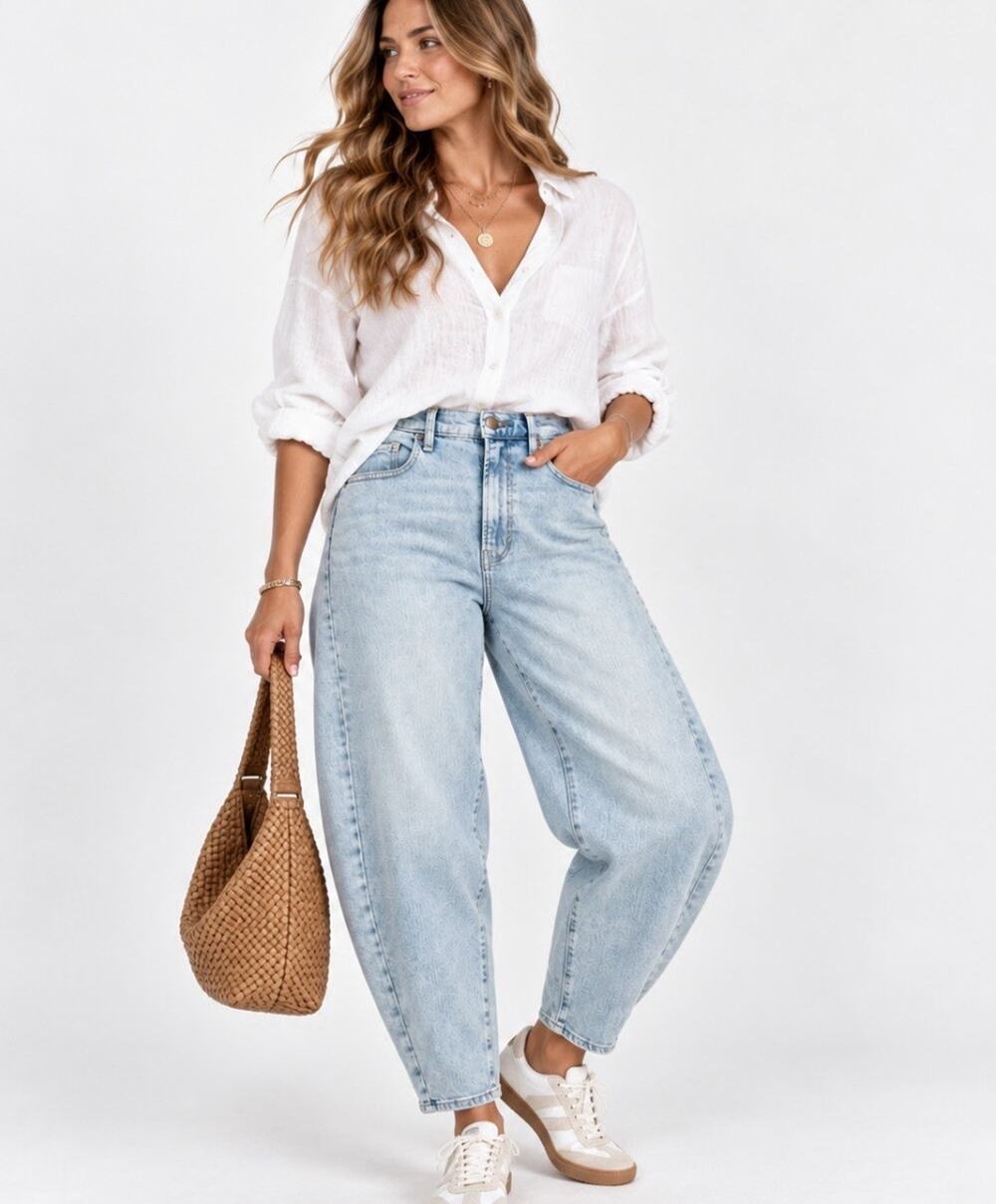 ANA a new approach Womens 12 Highest Rise Barrel Jeans Light Ocean Bleach NWT